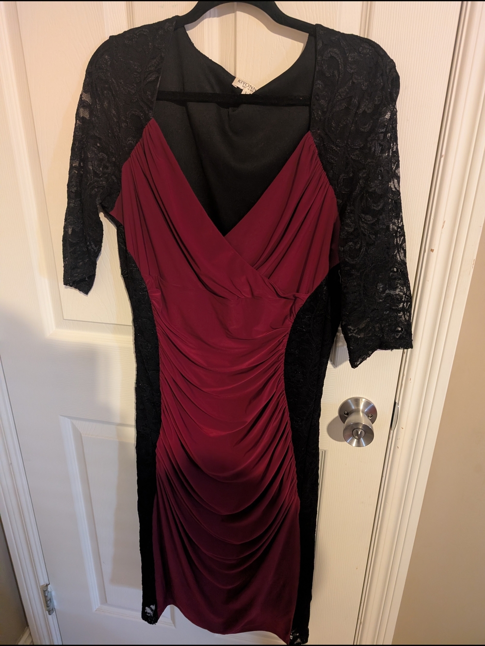 Kiyonna Black & Burgundy Lace-Trim Midi Dress